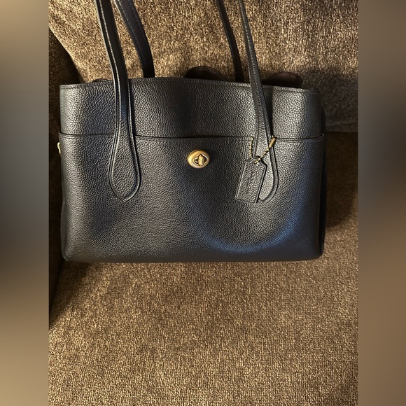 Coach Black Leather Shoulder Bag with Gold Accent - Picture 9 of 11